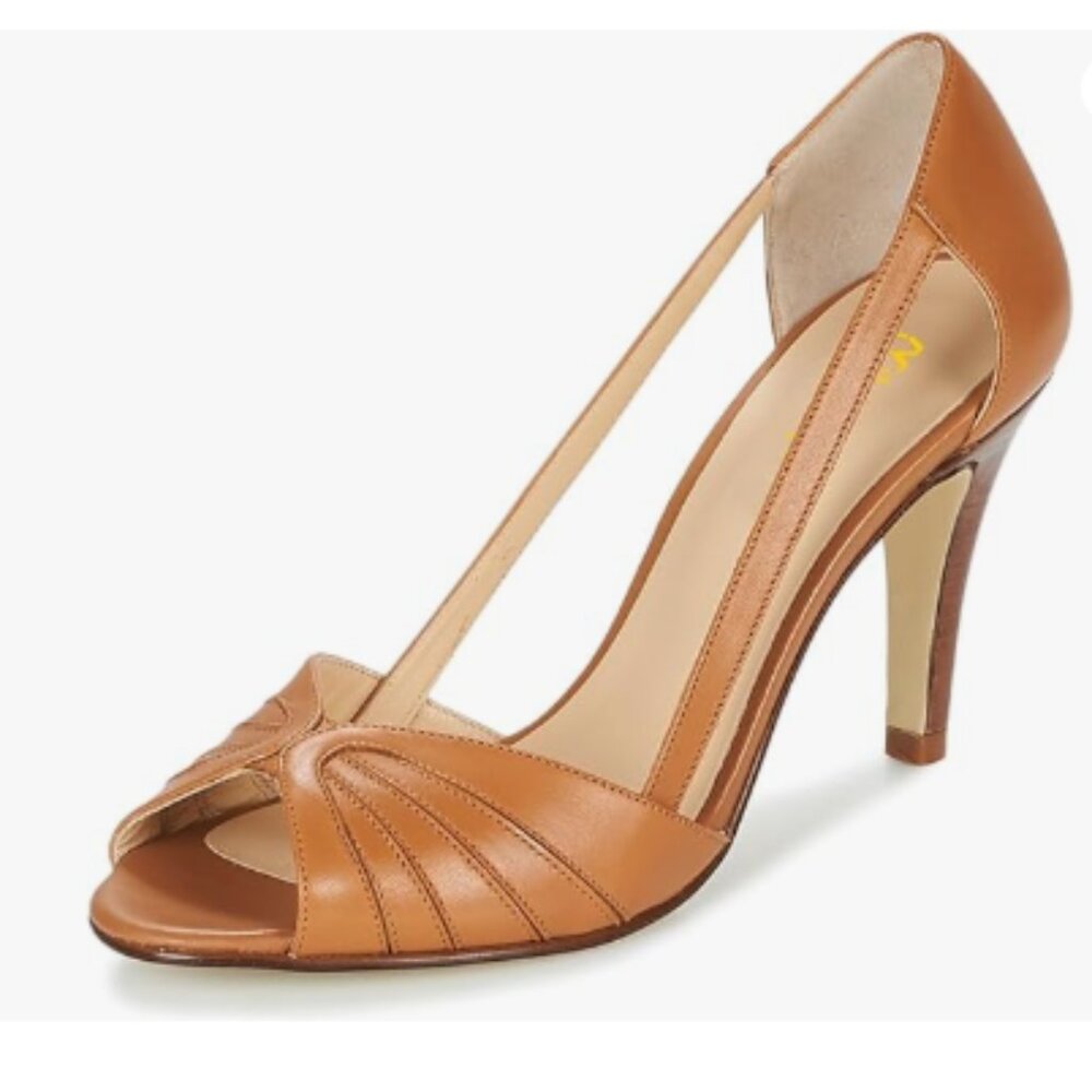 Milooey shoes Brown Peep Toe Sandals Sexy High Heels Comfy Slip On Style Shoes